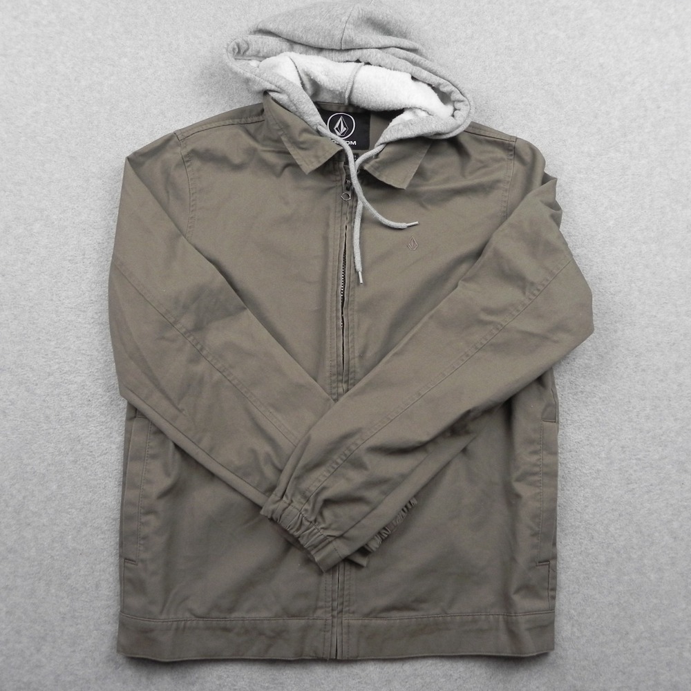 Volcom Jacket Mens Small Regular Chore Coat Brown Solid Hooded Canvas Full Zip